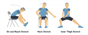 chair exercise for elderly seat and reach neck inner thigh stretch