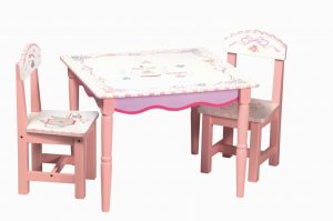 childrens table and chair sets furniture square pink stained wooden chair with white top having floral painted accent added two armless chairs childrens wooden table and chairs