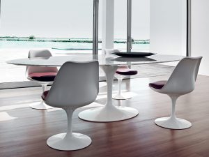 eero saarinen chair tulip large dining table lifestyle arabescato marble white base