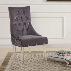 gray velvet chair armen living gobi modern contemporary tufted dining chair in gray velvet w acrylic legs