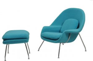 knoll womb chair womb chair reproduction in blue coloor with steel base and ottoman