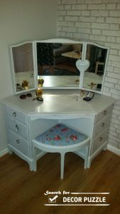 makeup table chair white corner dressing tabel with angular mirror