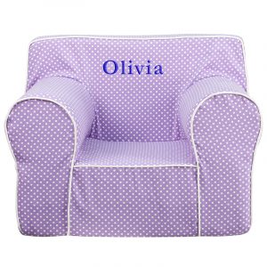personalized kids chair embroidered oversized lavender dot kids chair with white piping dg lge ch kid dot pur emb gg