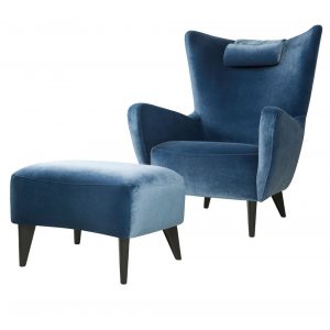 small arm chair sits elsa armchair grade classic velvet navy blue with footstool