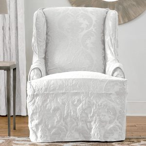 wing chair slipcover matelasse damask wing white