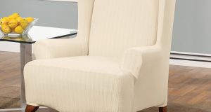 wingback chair slipcover stretch pinstripe wing chair cream