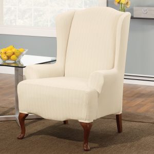 wingback chair slipcover stretch pinstripe wing chair cream